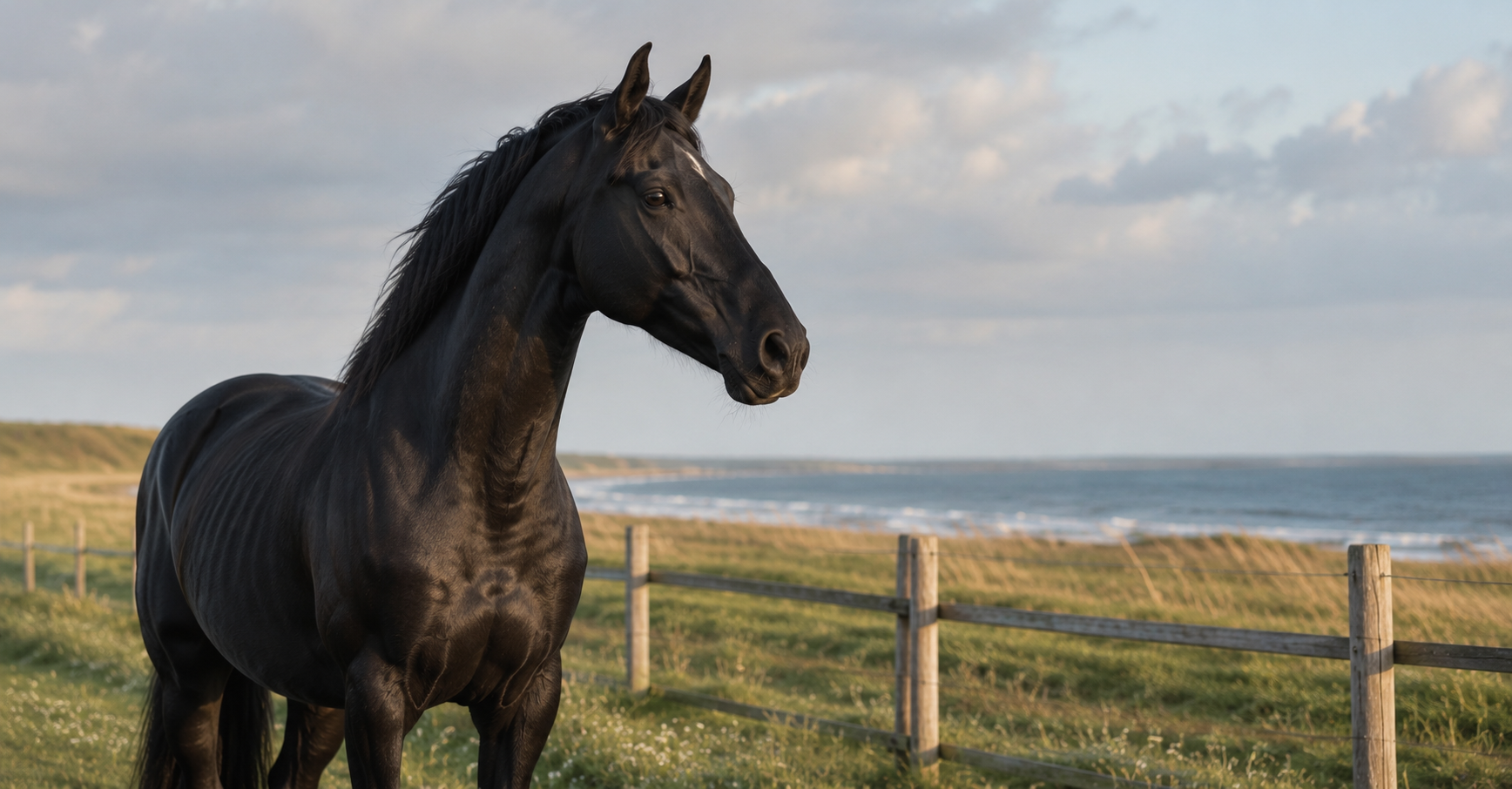 Pferd auf einer Koppel an der Nordsee – Equines Asthma beim Pferd